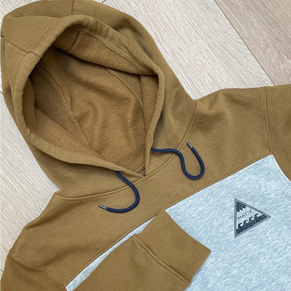 MATIX Men’s Colorblock Hoodie Large Brown/Gray/Navy Fleece Lined Skate Surf USA